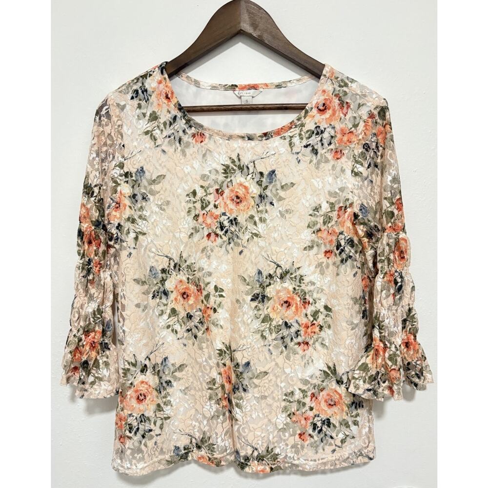 Cato Floral Lace Blouse Small Bell Sleeve Boho Romantic Top